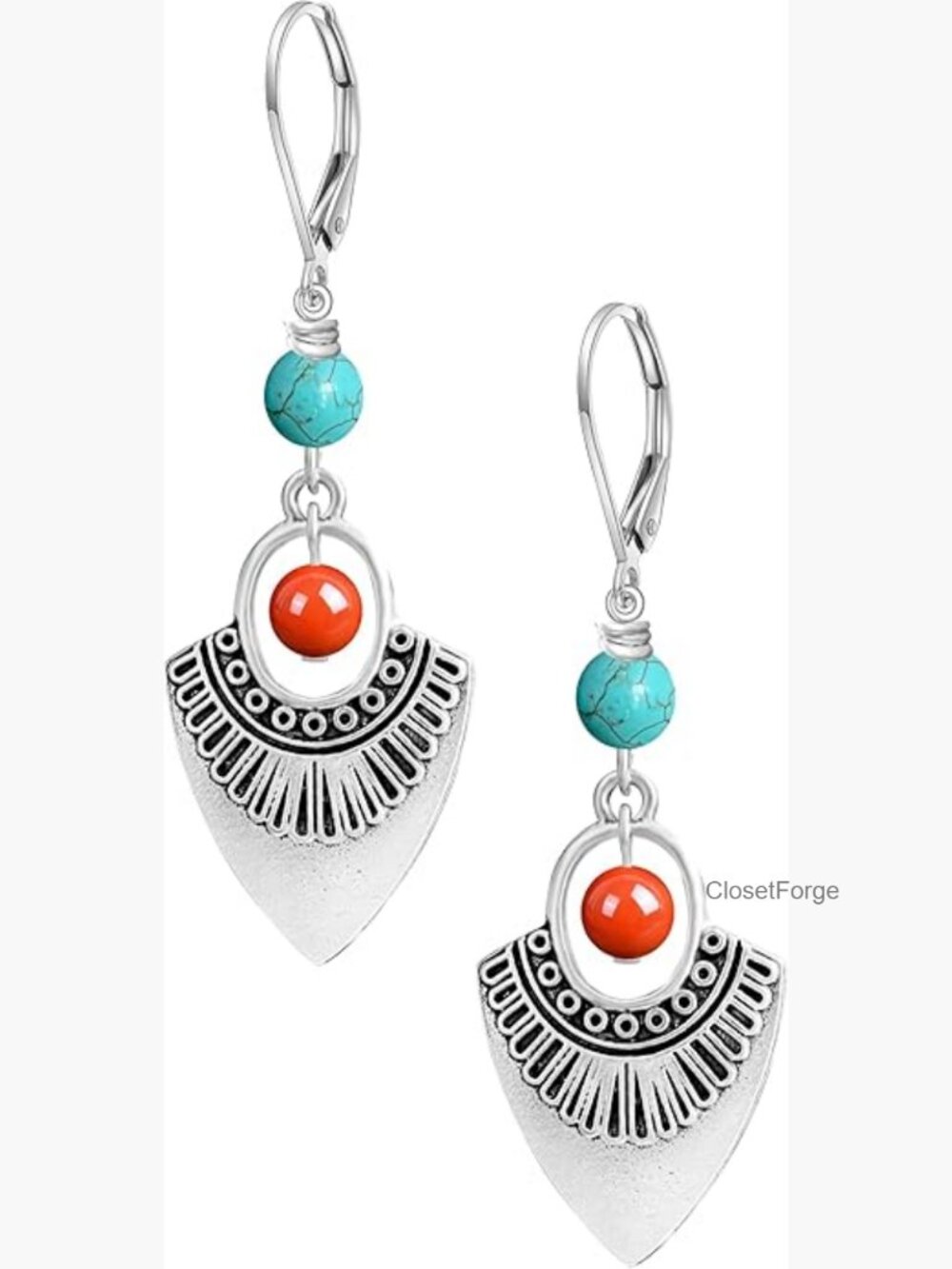 Platinum Plated Sterling Silver Boho Drop Earrings with Natural Stone Beads